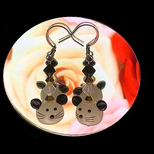 Mouse earring set w/ Swarovski crystals